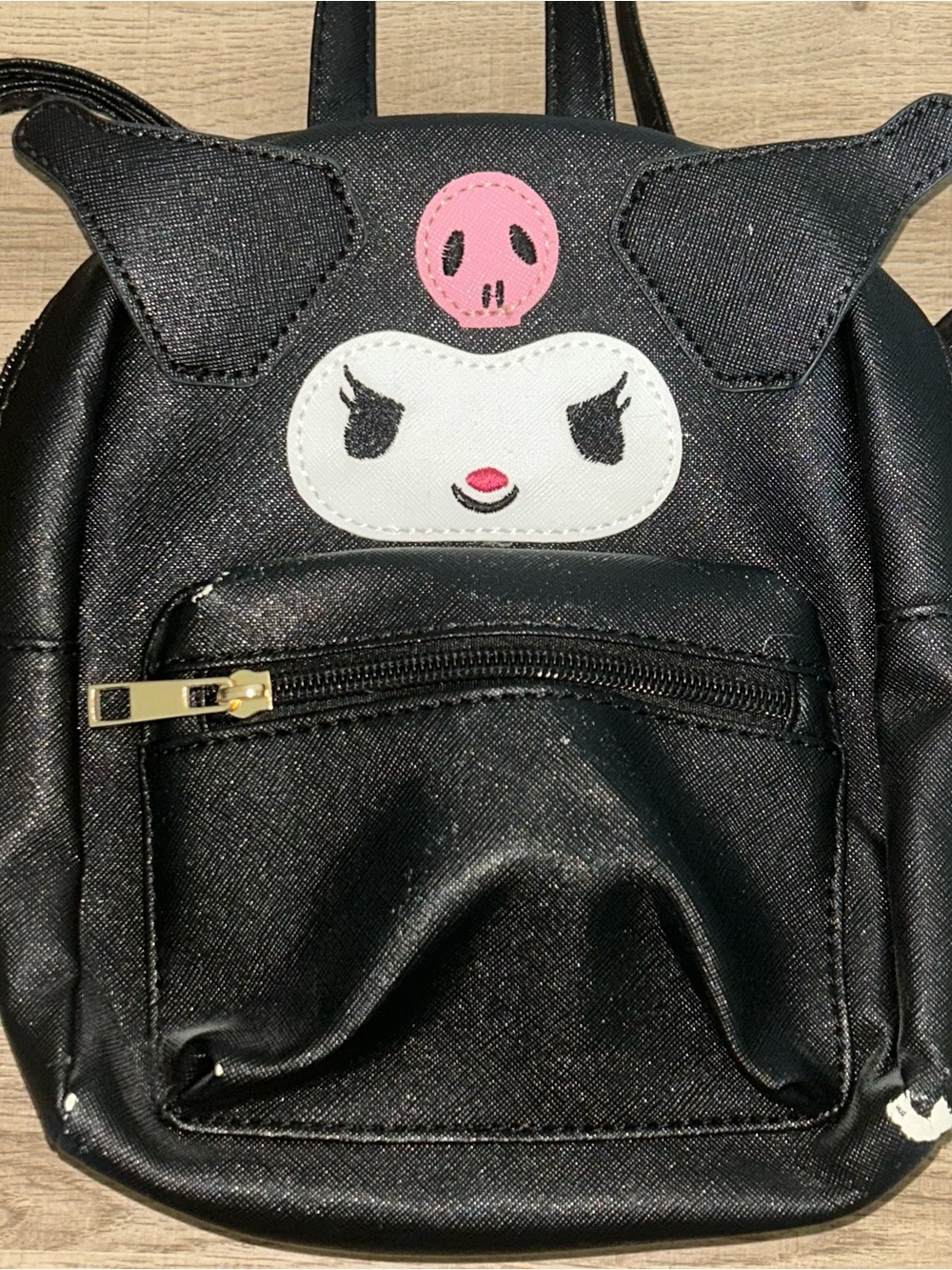 Sanrio Black Mini Backpack with Kuromi Character Face Adjustable Style Goth
